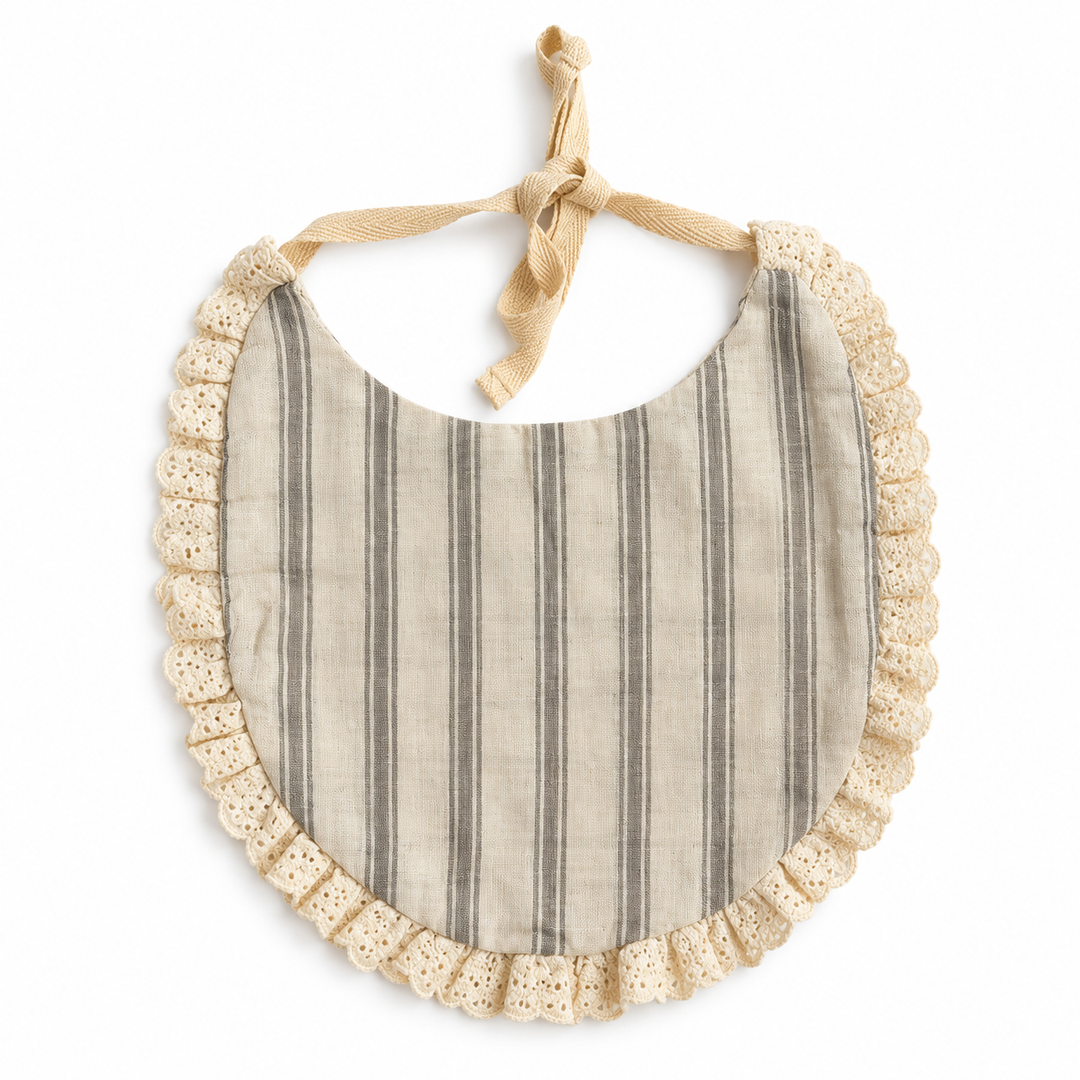 Baby Cotton Drool Bib | Grey Striped
