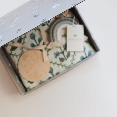 Blue Botanical Baby Gift Box | Newborn Gift Set with Milestone Plaque