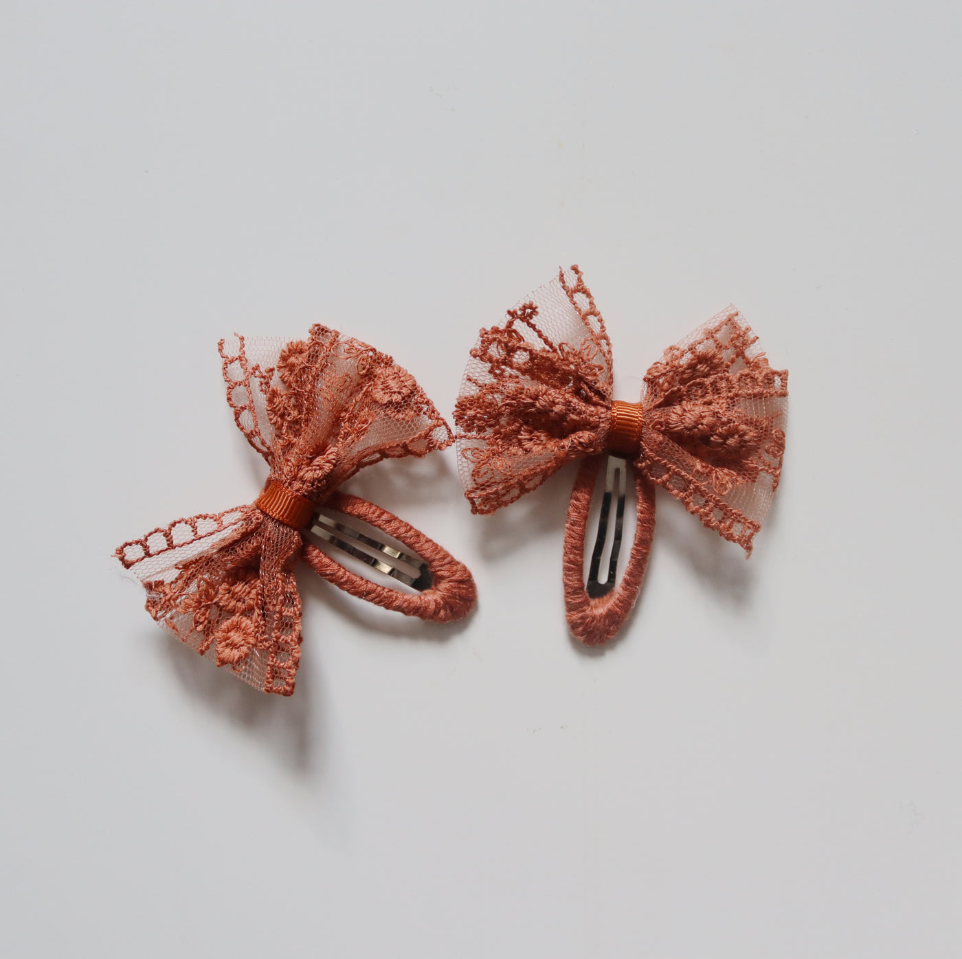 Lace Bow Clips | Terracotta