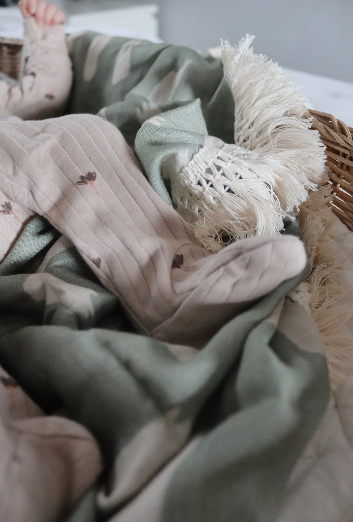 Bamboo + Cotton Fringe Blanket | Sage Boho