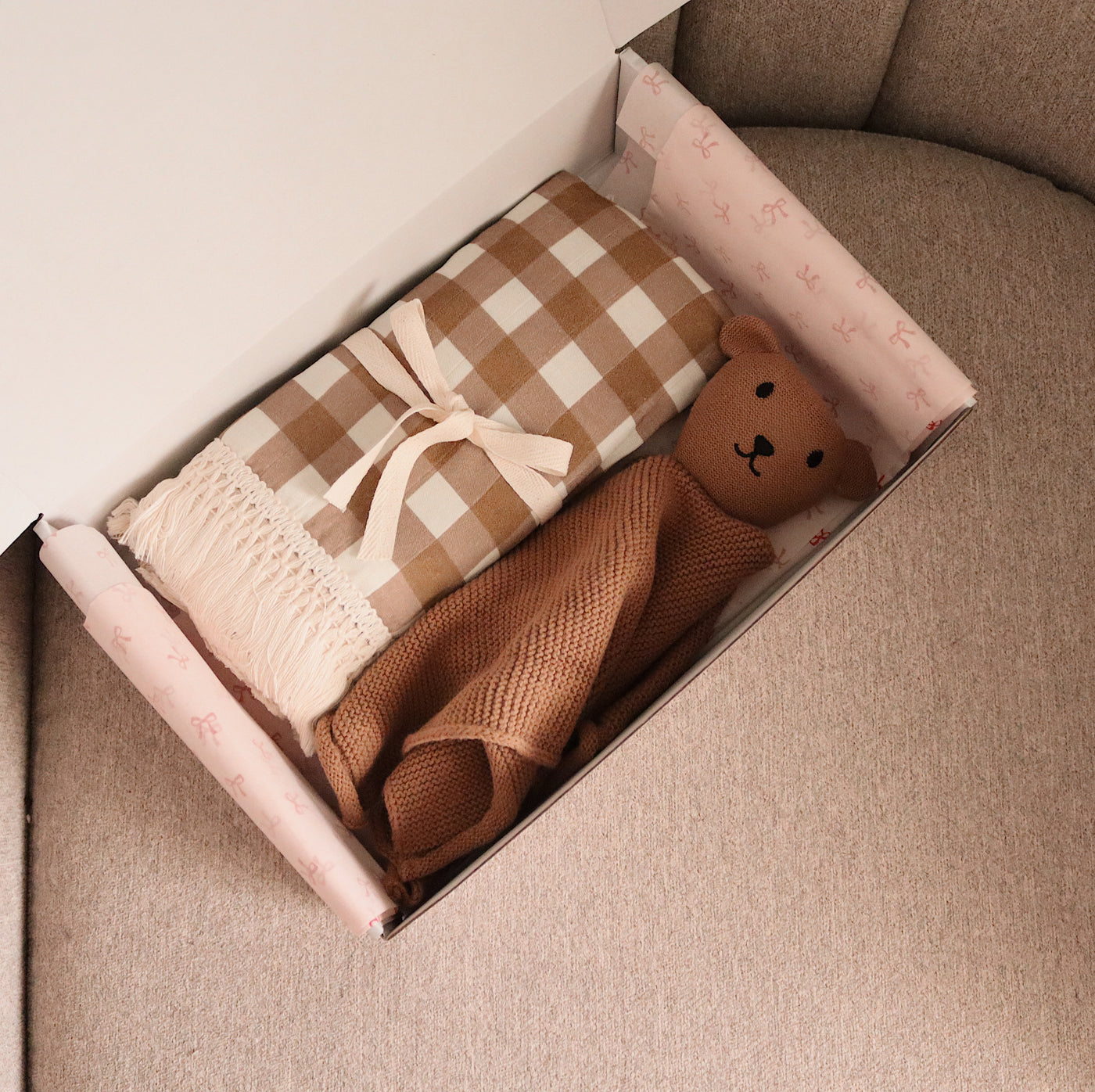 Newborn Gift Box | Tan Gingham