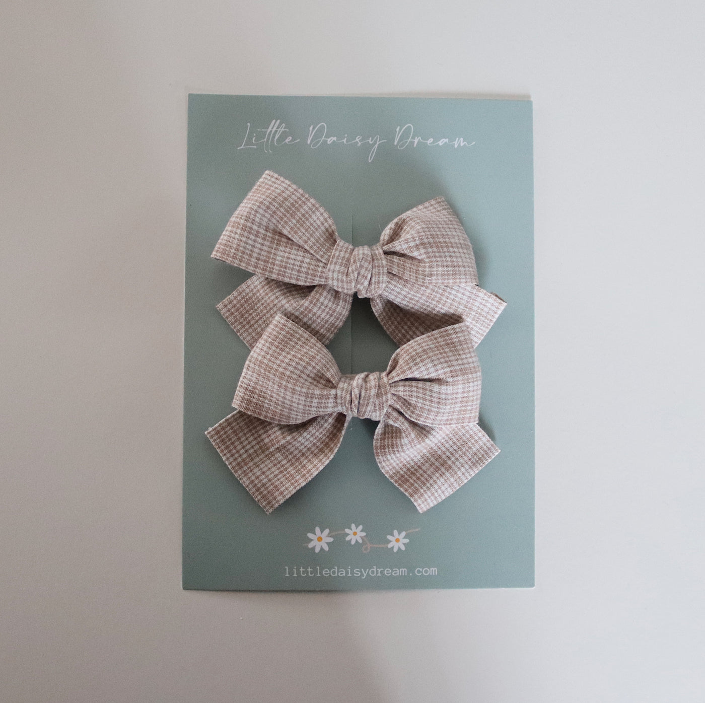 Pigtail Bows | Gingham Beige
