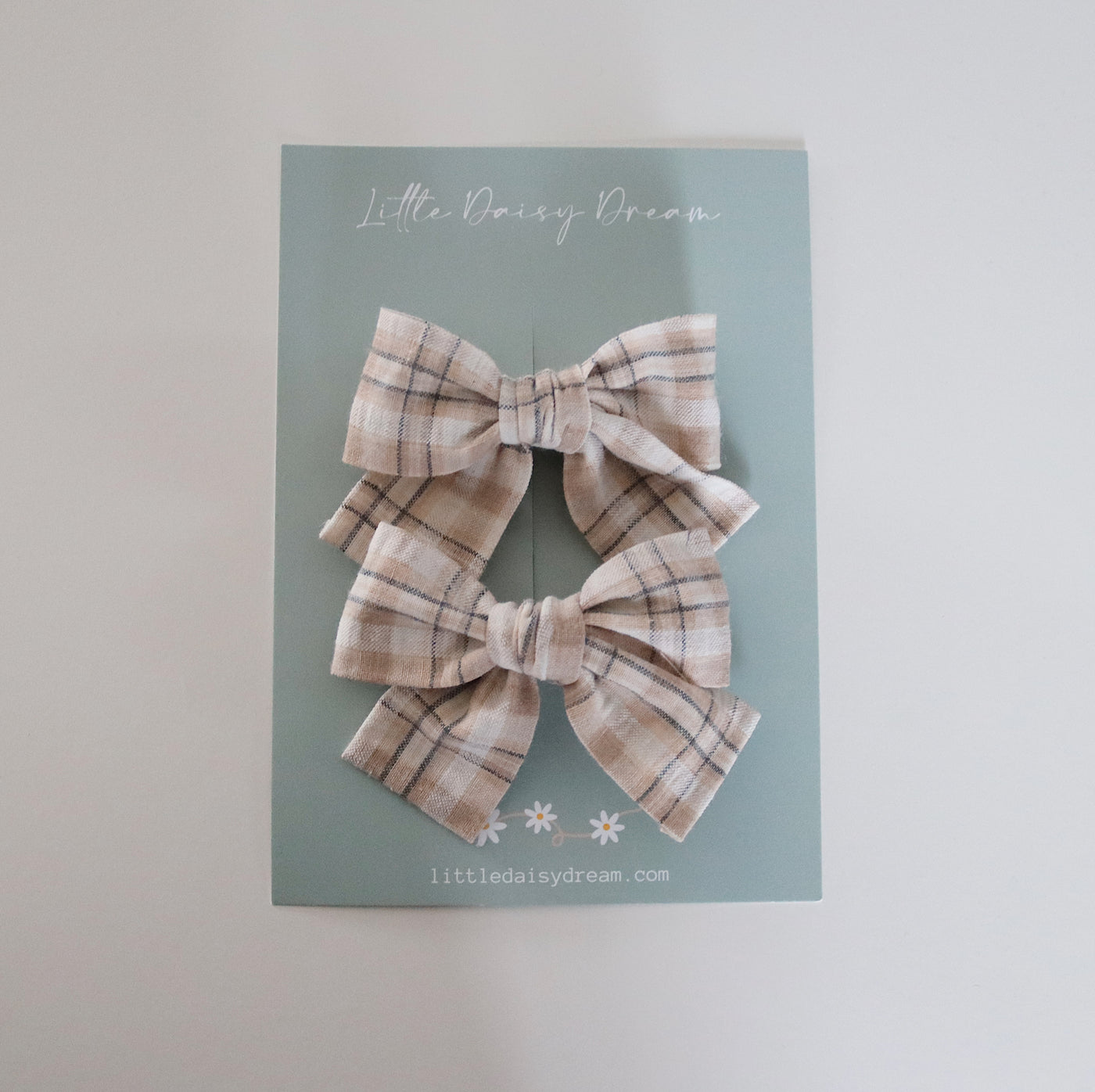 Pigtail Bows | Checkered Beige
