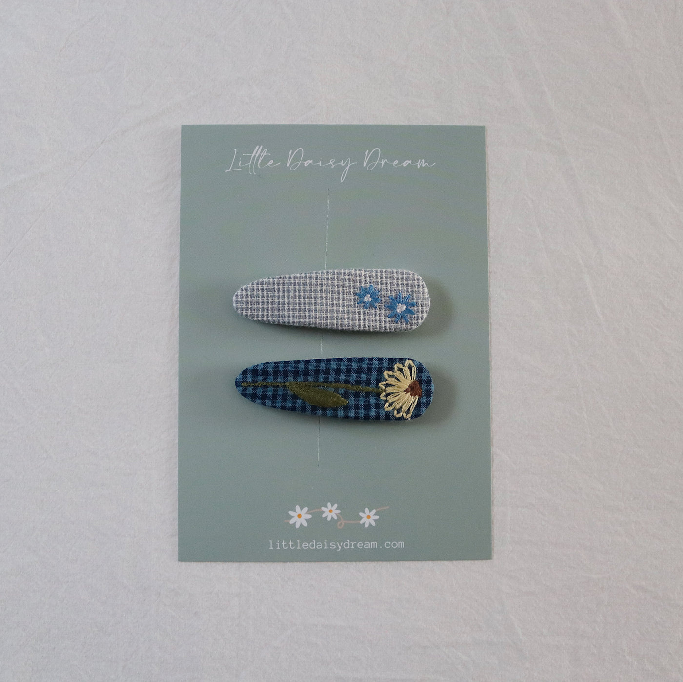 Embroidered & Patterned Snap Clip Set | Blue