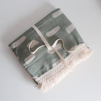 Bamboo + Cotton Fringe Blanket | Sage Boho