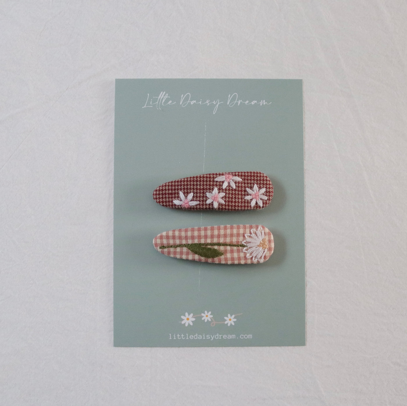 Embroidered & Patterned Snap Clip Set | Pink