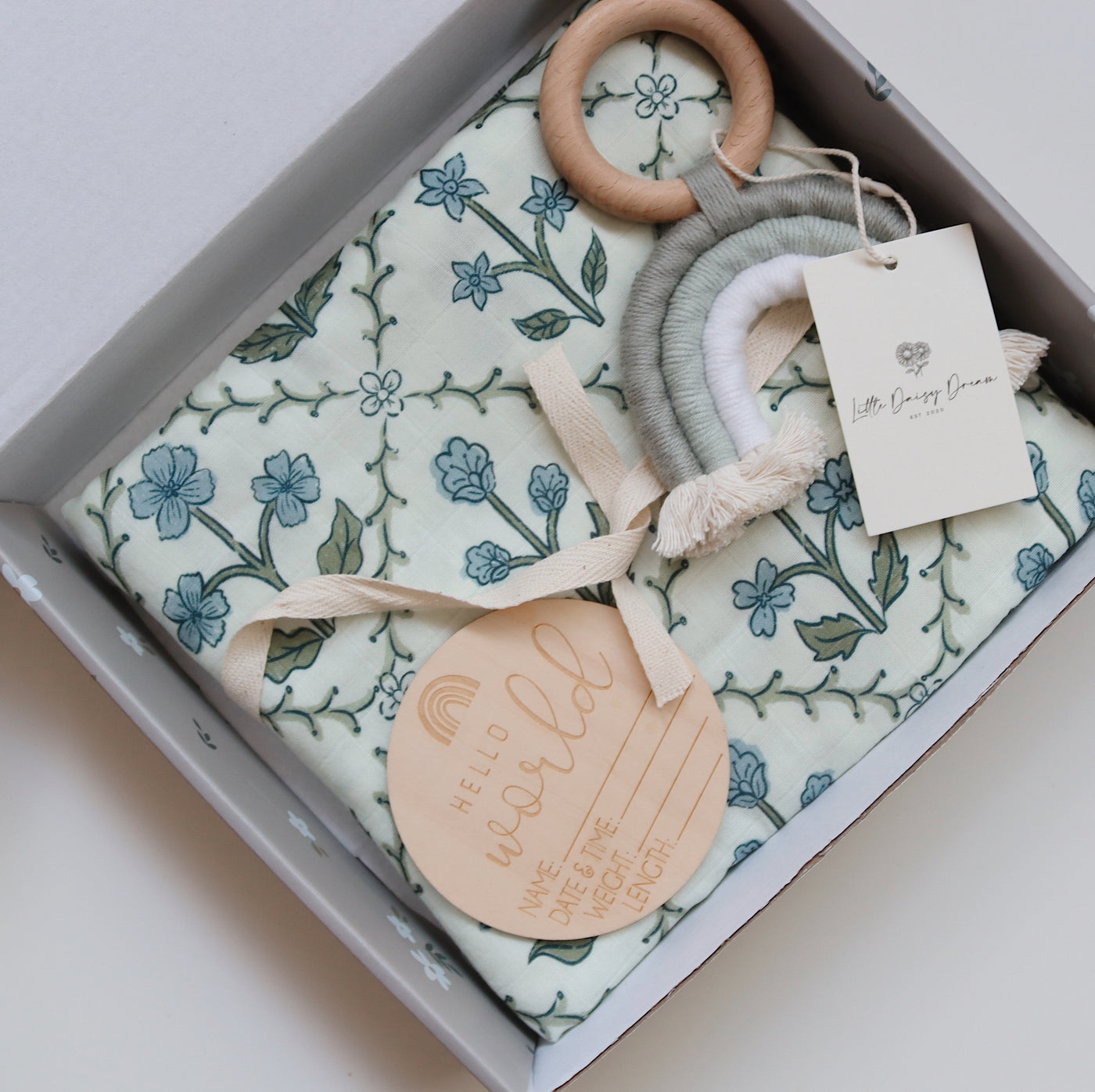 Blue Botanical Baby Gift Box | Newborn Gift Set with Milestone Plaque