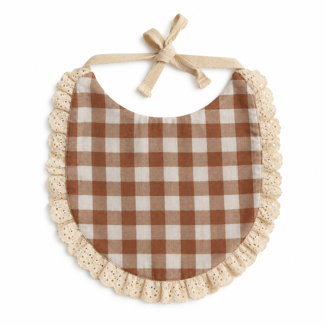 Baby Cotton Drool Bib | Toffee Gingham