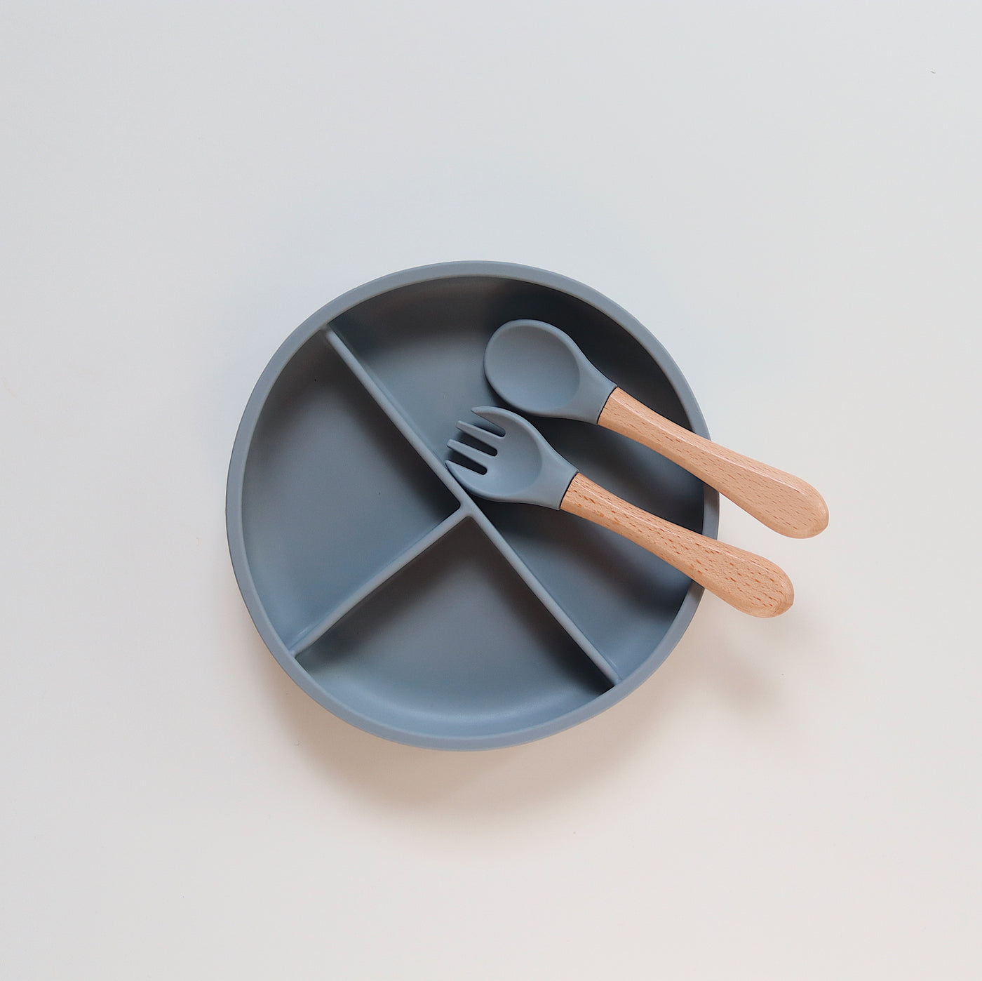 Silicone Divider Suction Plate with Cutlery | Blue Grey