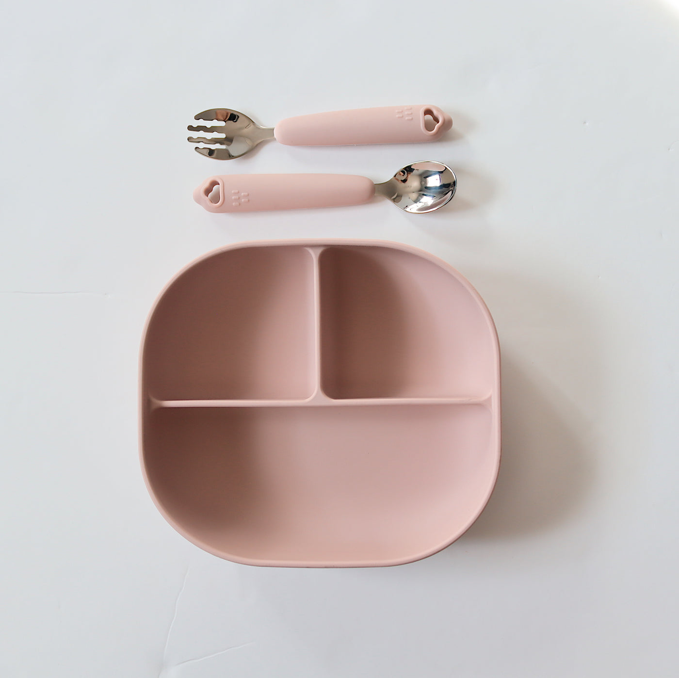 Silicone Divider Plate + Cutlery Set | Powder Rose