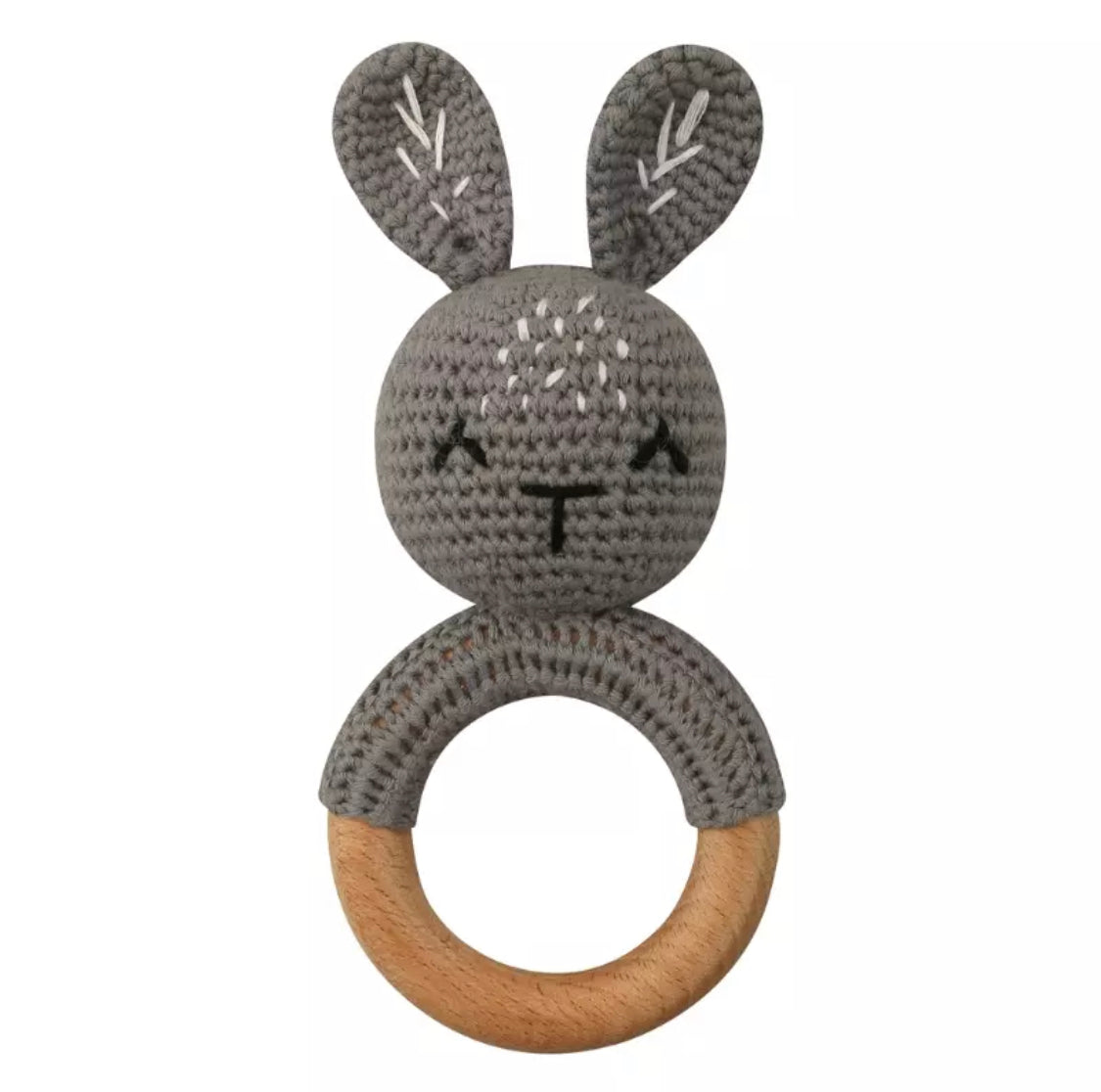 Crochet Baby Rattle Toy | Grey Bunny