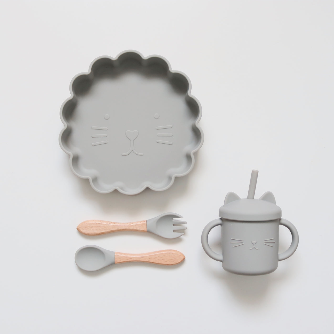Kitty Silicone Tableware Set | Grey