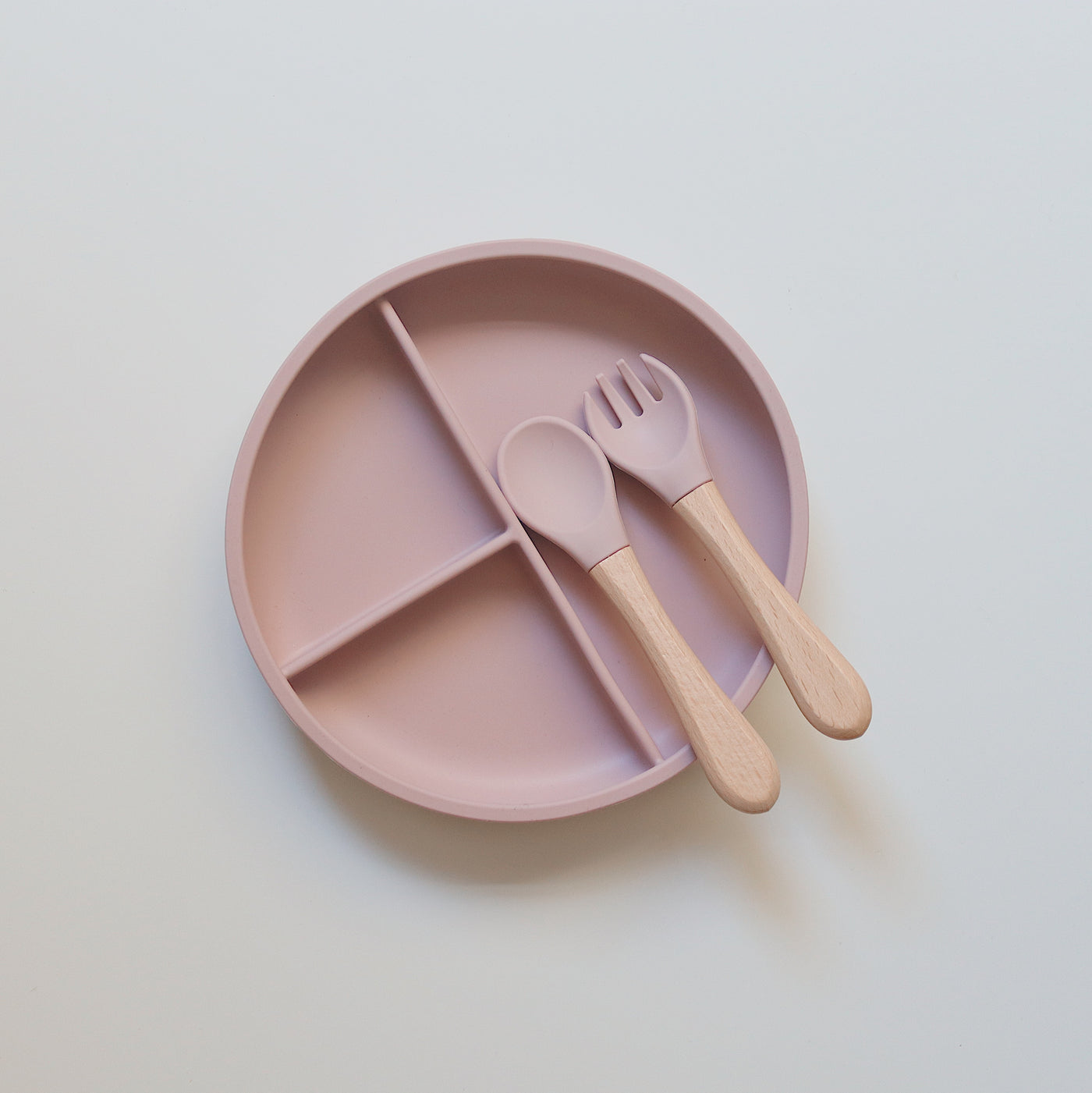 Silicone Divider Suction Plate with Cutlery | Powder Rose