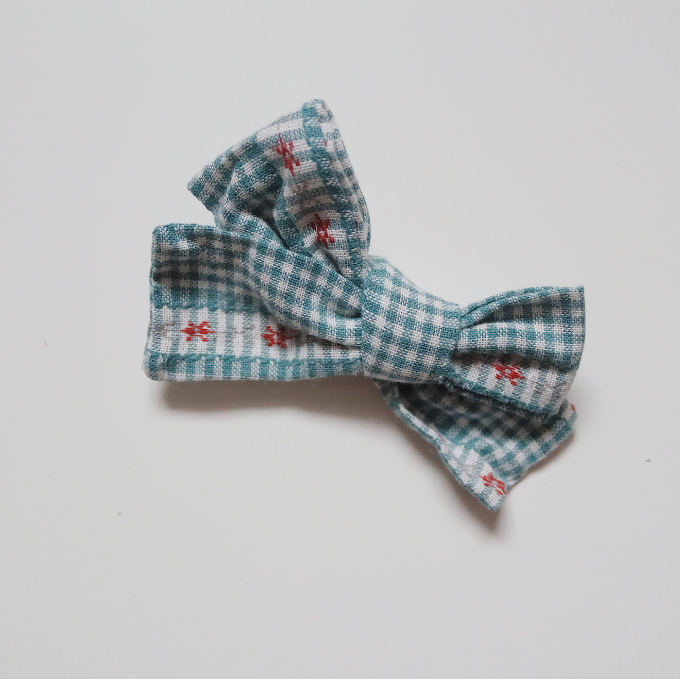 Checkered Rose Bow Clip | Teal