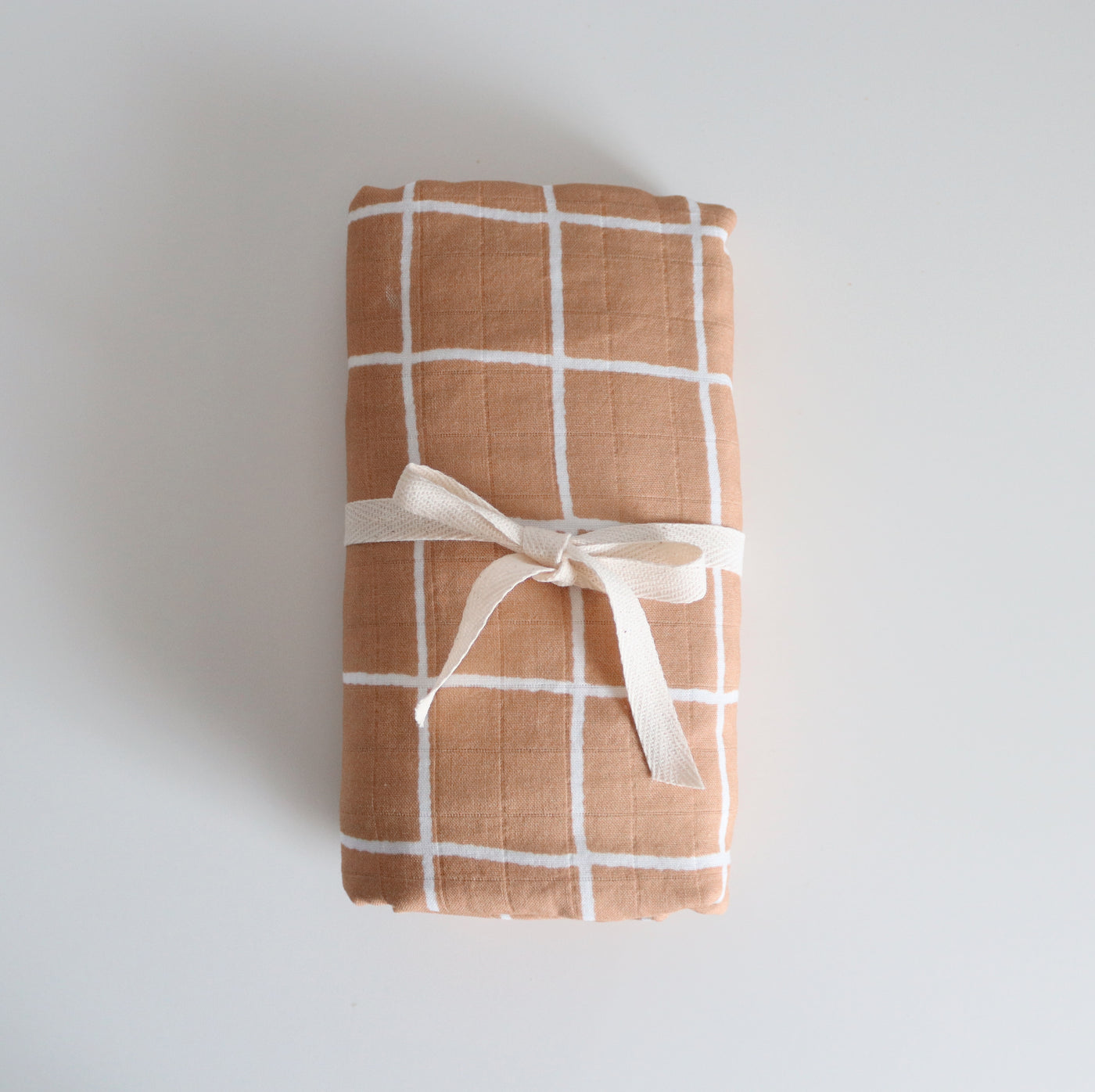Organic Cotton + Bamboo Muslin Swaddle | Toffee Grid
