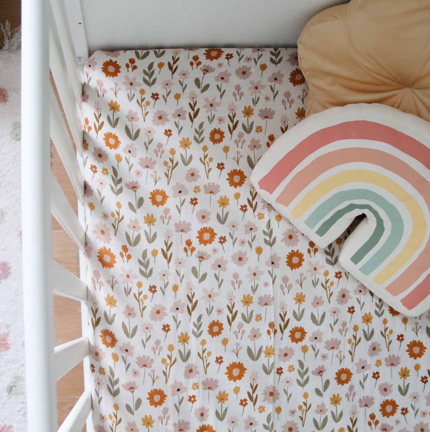 Organic Bamboo + Cotton Cotbed Sheets | Spring Meadow