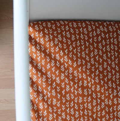 Organic Bamboo + Cotton Cotbed Sheet | Rust Leaf